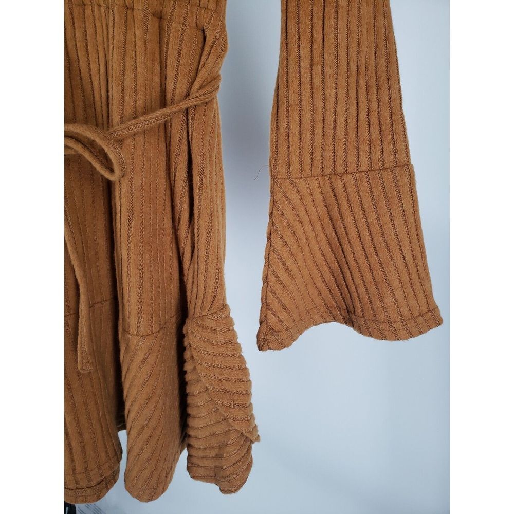Loveriche Dress Size Medium Mustard Yellow Bell Sleeve V-Neck Wrap Tie Waist - Picture 4 of 9